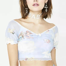 Load image into Gallery viewer, BLUE CHERUB MESH V NECK TOP