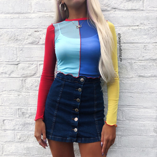 COLOUR BLOCK MESH TOP