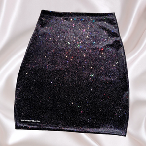 GLITTER VELVET BLACK MINI SLIT SKIRT