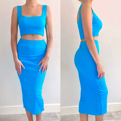 SQUARE NECK MIDI SKIRT TWO PIECE SET