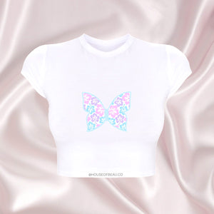 HEART HIBISCUS FLOWER PASTEL DETAIL CROP TOP