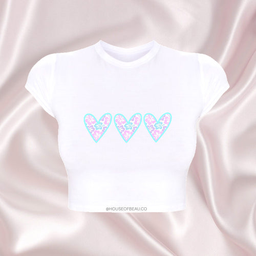 TRIPLE HEART HIBISCUS FLOWER PASTEL DETAIL CROP TOP