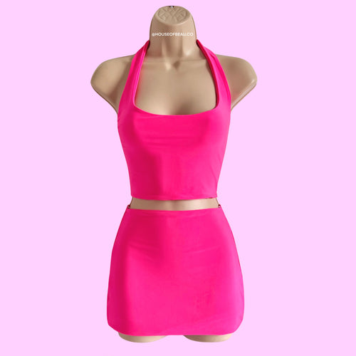 QUALITY DOUBLE LAYERED HOT PINK HALTER SET