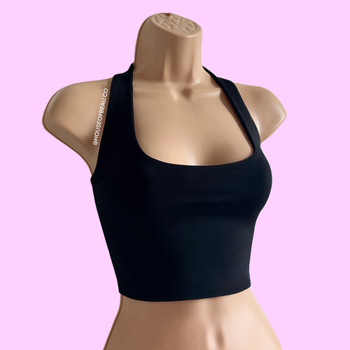 DOUBLE LAYERED SOFT SQUARE HALTER NECK CROP TOP