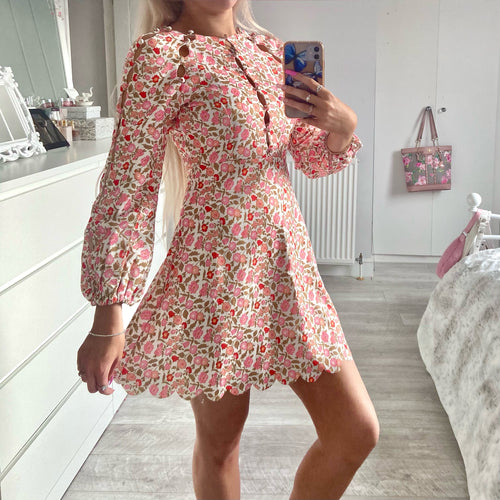 PINK, RED & GREEN FLORAL DETAIL DRESS